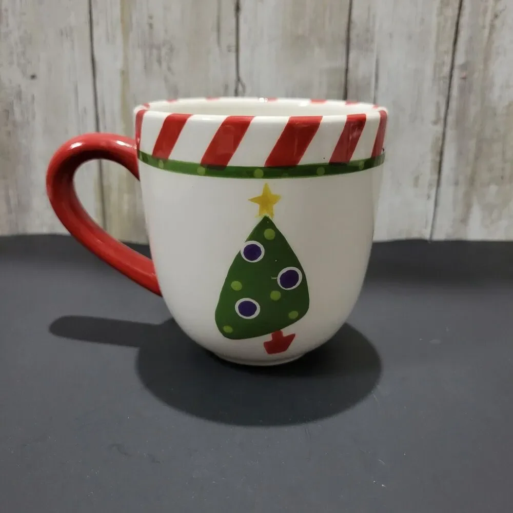Pier 1 Coffee Mug Holiday Candy Cane Mug 3 3/4